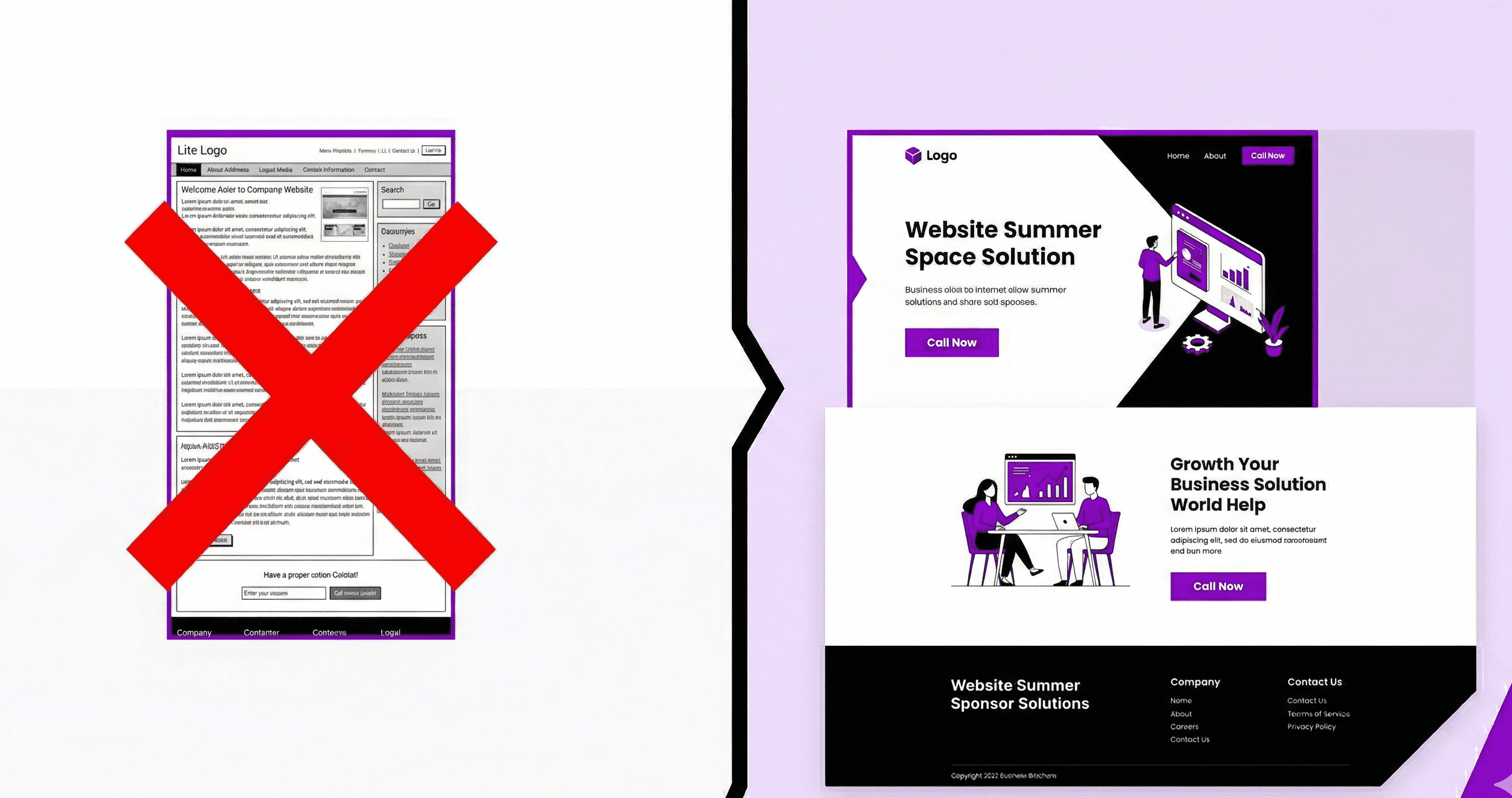 Porównanie estetycznego i nieczytelnego projektu strony www